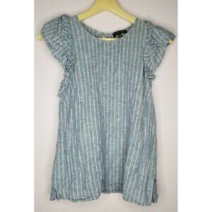 ✨️CL 1 State Linen Cotton Blue Red Striped Blouse Ruffle Sleeve Size S